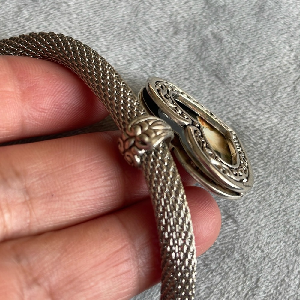 Big and Bold Tubular Silvertone Heart Charm Choker Statement Necklace w/ Picture - Picture 3 of 3
